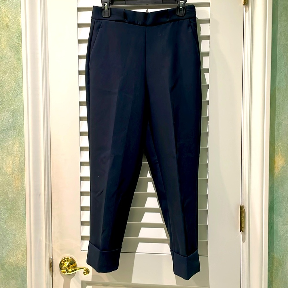 ZARA size S cuffed cropped elastic-back NAVY BLUE dress pants